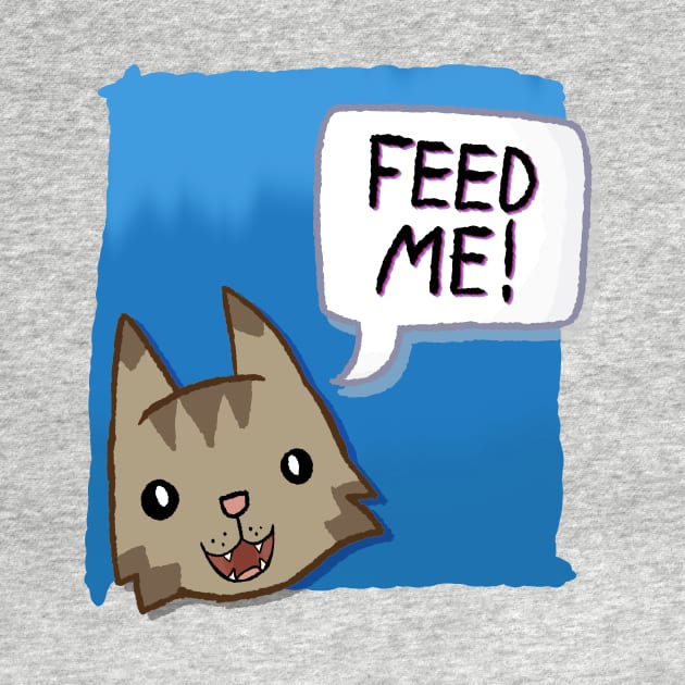 Feed Me! [Mackerel Tabby Cat With A Blue Background] by Quirkball